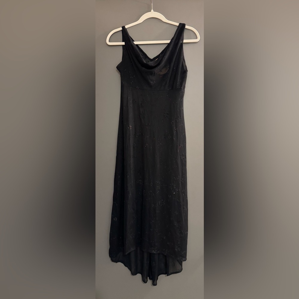Sheer Mesh Black Dress with Sparkly, Velvet Floral Pattern